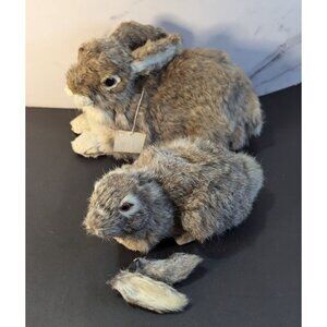 Fur Rabbit Figurines Set Of 2 Made From Domesticated Rabbit/Goat Fur realistic
